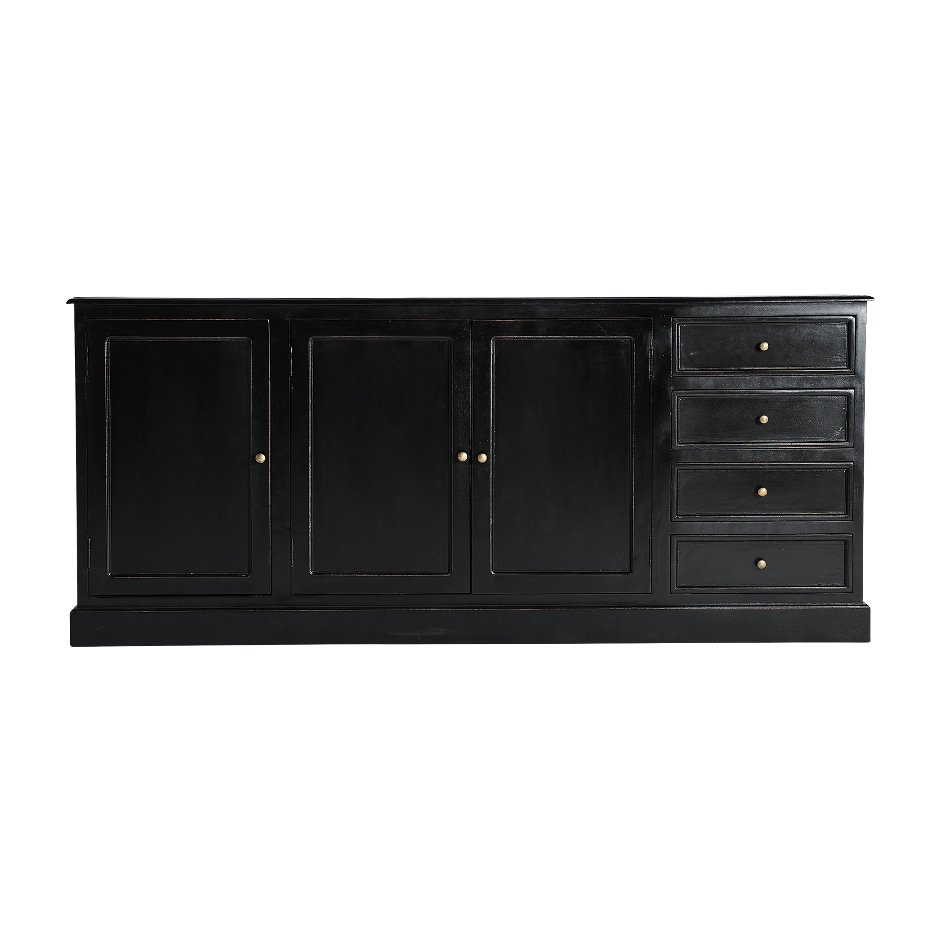 Aparador Zenica de estilo colonial fabricado en madera de mango en color negro combinado con madera dm en color negro. Compatible con: 33010.