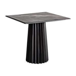 Mesa bar Plissé wood de estilo contemporáneo fabricado en madera de mango en color negro combinado con mármol mate en color negro. Producto desmontable.