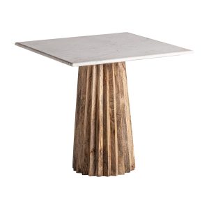 Mesa bar Plissé wood de estilo contemporáneo fabricado en madera de mango en color marrón combinado con mármol en color blanco. Producto desmontable.