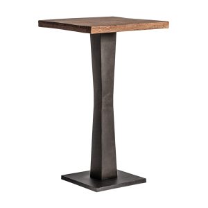 Mesa bar bugle de estilo industrial fabricado en madera de mango en color negro combinado con hierro en color natural. Producto desmontable.