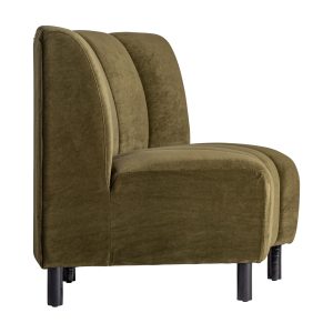 Módulo sofá central shul de estilo art deco fabricado en terciopelo en color verde combinado con espuma. Compatible con: 31383.