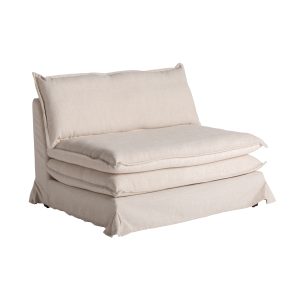 Sillón Ospizio de estilo contemporáneo fabricado en madera de pino en color negro combinado con poliéster en color blanco roto y espuma. Tapizado 93% poliéster 7% lino. Producto desmontable desenfundable. Compatible con: 33216.
