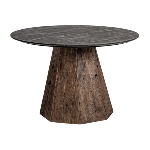 Mesa comedor walding de estilo nórdico fabricado en mármol en color negro combinado con madera recuperada en color marrón. Producto desmontable.