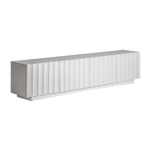 Mueble tv mulcey de estilo contemporáneo fabricado en resina en color blanco combinado con madera dm.