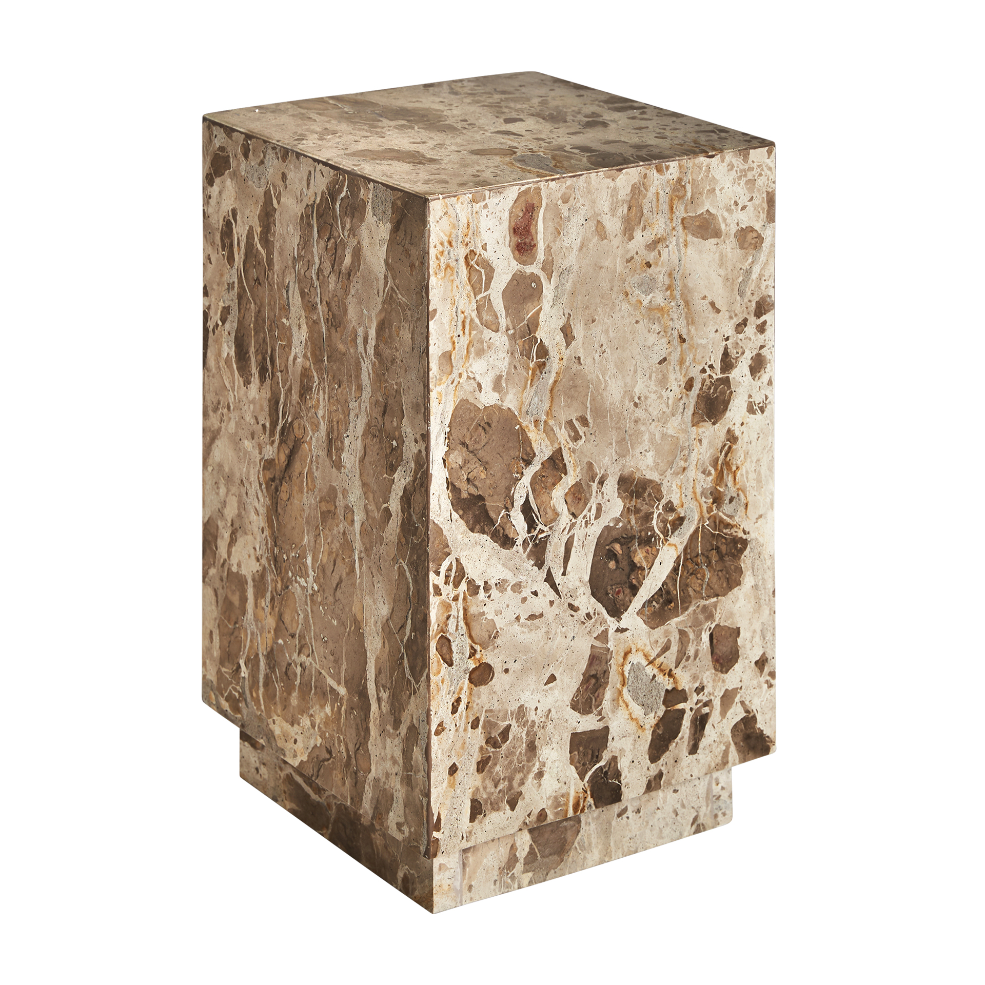 Mesa auxiliar grov de estilo art deco fabricado en mármol en color beige.