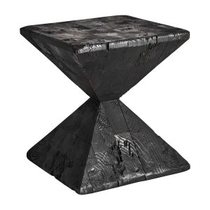 Mesa auxiliar vievy de estilo art deco fabricado en madera de pino reciclado en color negro.