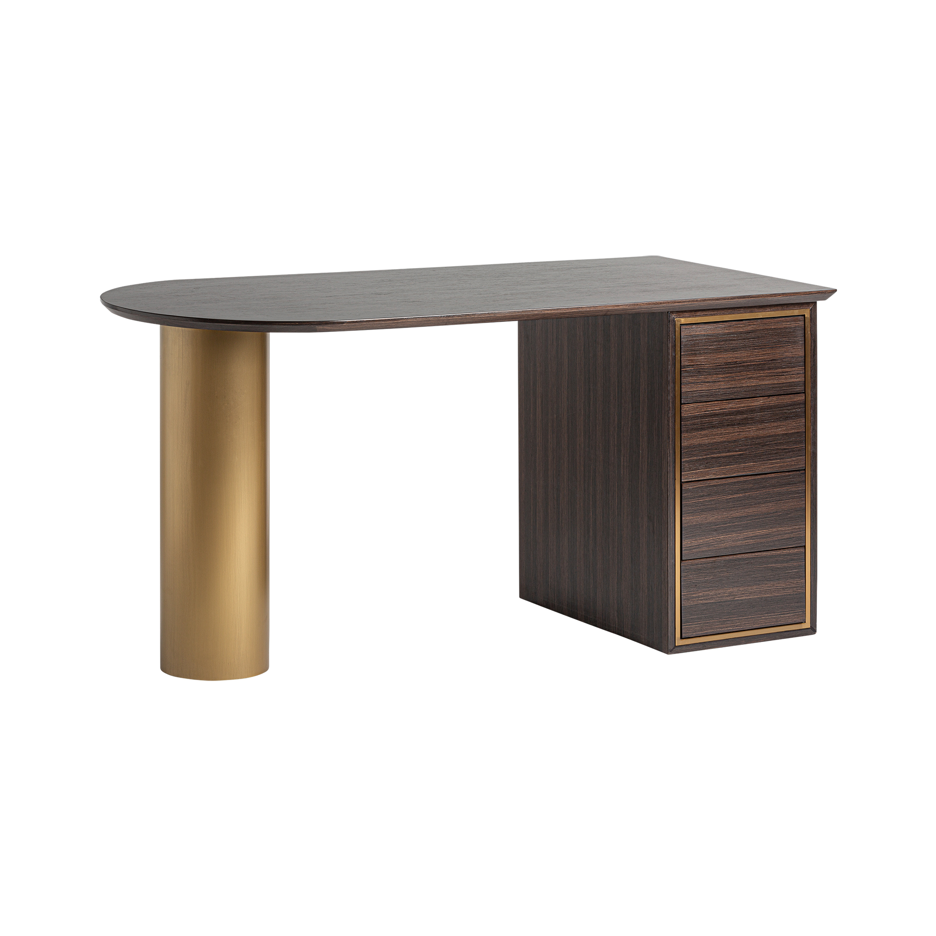 Escritorio cheb de estilo art deco fabricado en madera de pino en color marrón combinado con acero en color oro.