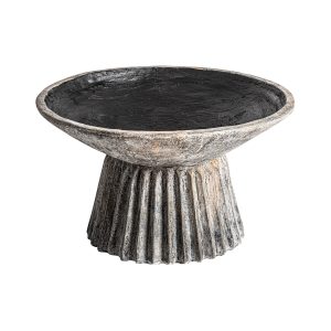 Macetero Plissé stone de estilo clásico fabricado en cemento en color tonos oscuros.