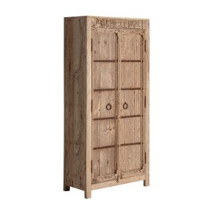 Armario socken de estilo colonial fabricado en madera de teka en color marrón combinado con hierro en color negro.