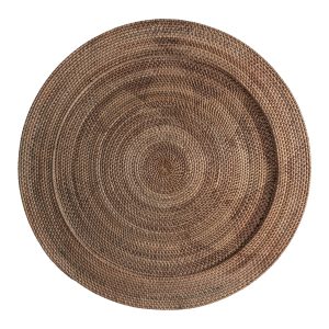 Plato decorativo de estilo boho fabricado en ratán en color tonos en marrón.