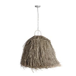 Lámpara de colgar de estilo boho fabricado en fibra natural en color marrón.