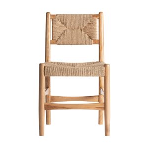 Silla Agia de estilo contemporáneo fabricado en madera de teka en color marrón claro combinado con cáñamo en color marrón claro.