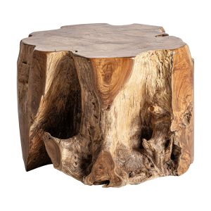 Mesa de centro bisko de estilo étnico fabricado en madera de teka en color marrón.