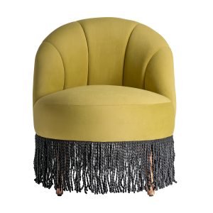 Descalzador glace de estilo vintage fabricado en terciopelo en color pistacho combinado con madera de pino y espuma.