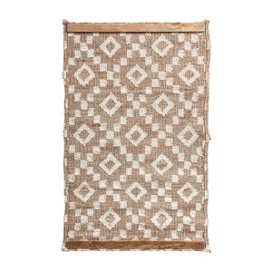 Panel decorativo sami de estilo boho fabricado en madera de mango en color tonos claros combinado con algodón y yute. Producto plegable.