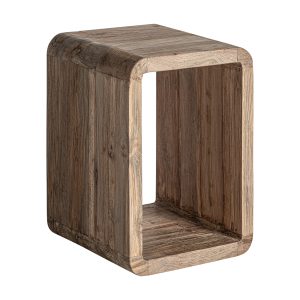 Mesa auxiliar corba de estilo colonial fabricado en madera de teka reciclada en color marrón con acabado natural.