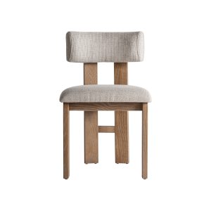 Silla Evje de estilo contemporáneo fabricado en madera de fresno en color marrón beige combinado con poliéster y espuma.