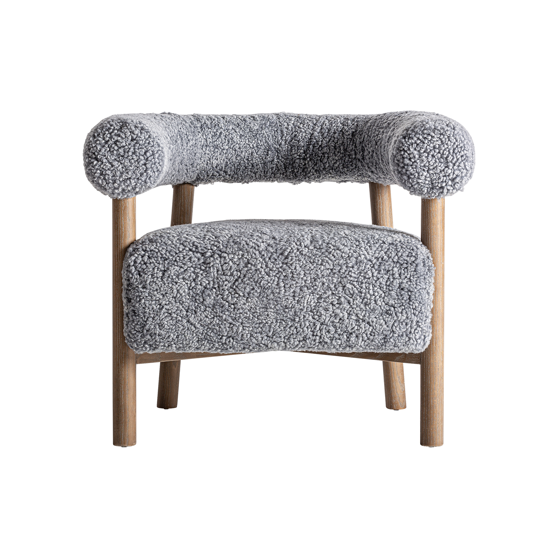 Sillón allitz de estilo contemporáneo fabricado en madera de fresno en color marrón con acabado natural combinado con poliéster en color gris y espuma.