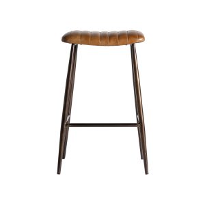 Taburete Snasa de estilo vintage fabricado en piel en color marrón combinado con hierro en color negro.