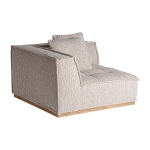 Módulo sofá esquinero Vittel de estilo art deco fabricado en poliéster en color beige combinado con madera de pino en color marrón claro con acabado natural. Producto desenfundable. Compatible con: 34464.