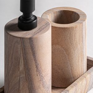 Set de aseo j 3 vesta de estilo contemporáneo fabricado en mármol en color tonos en marrón.