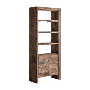 Librería samsun de estilo colonial fabricado en madera recuperada en color marrón.