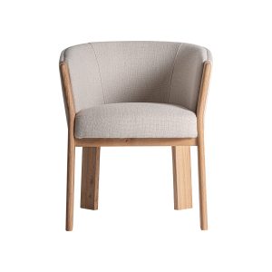 Silla nara de estilo contemporáneo fabricado en poliéster en color marrón beige combinado con madera roble en color beige.