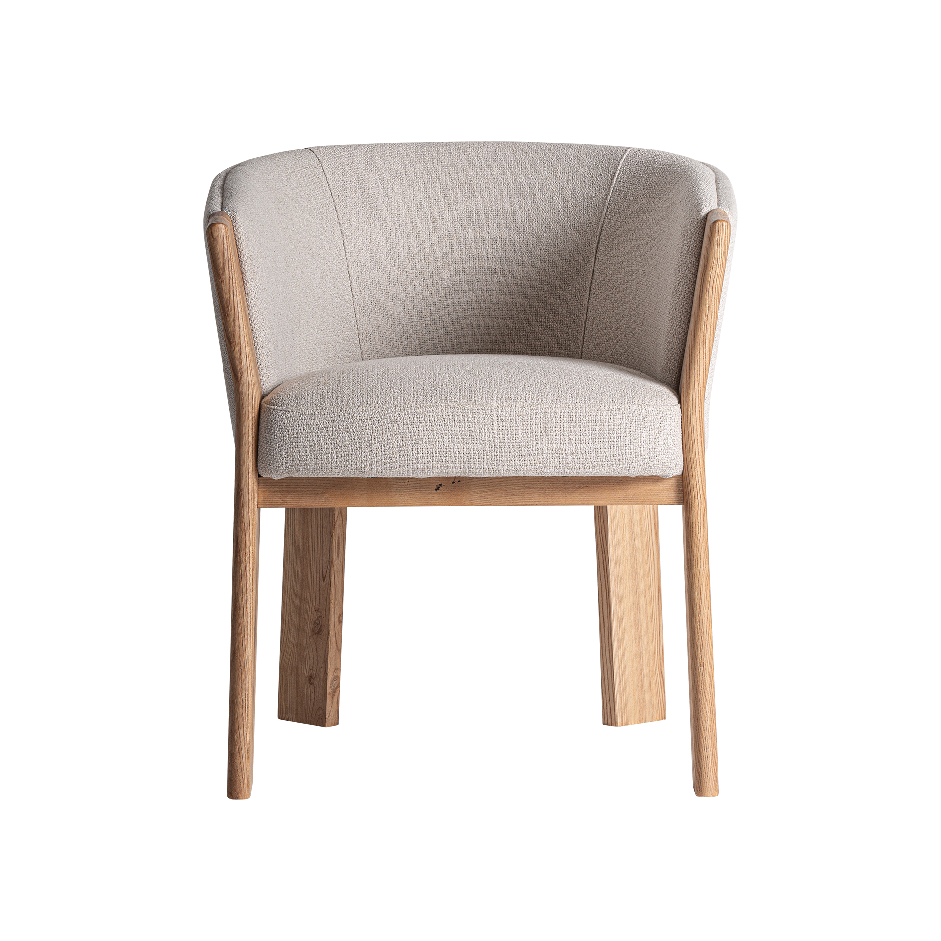 Silla nara de estilo contemporáneo fabricado en poliéster en color marrón beige combinado con madera roble en color beige.
