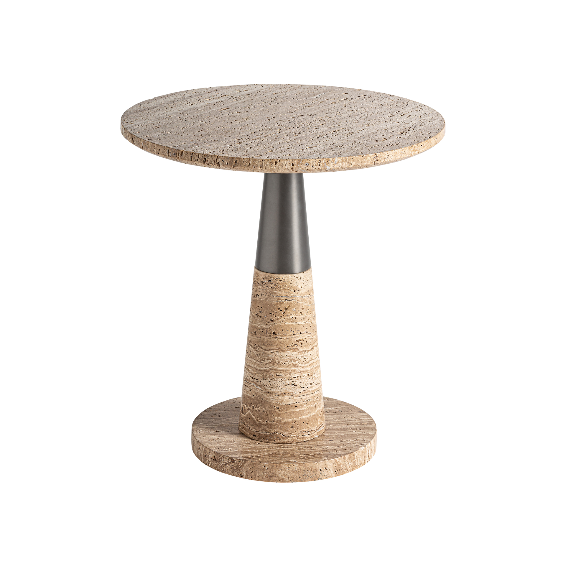 Mesa auxiliar Rust de estilo art deco fabricado en mármol en color beige combinado con hierro en color oro con acabado bronce.