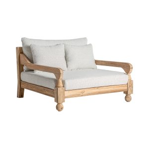 Sofá jodphur de estilo colonial fabricado en madera de teka reciclada en color marrón con acabado natural combinado con polipropileno reciclado y espuma. Producto desmontable desenfundable. Compatible con: 34009 34832.
