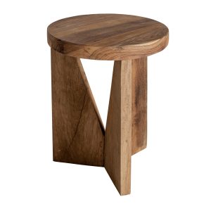 Mesa auxiliar cotard de estilo nórdico fabricado en madera recuperada en color marrón.