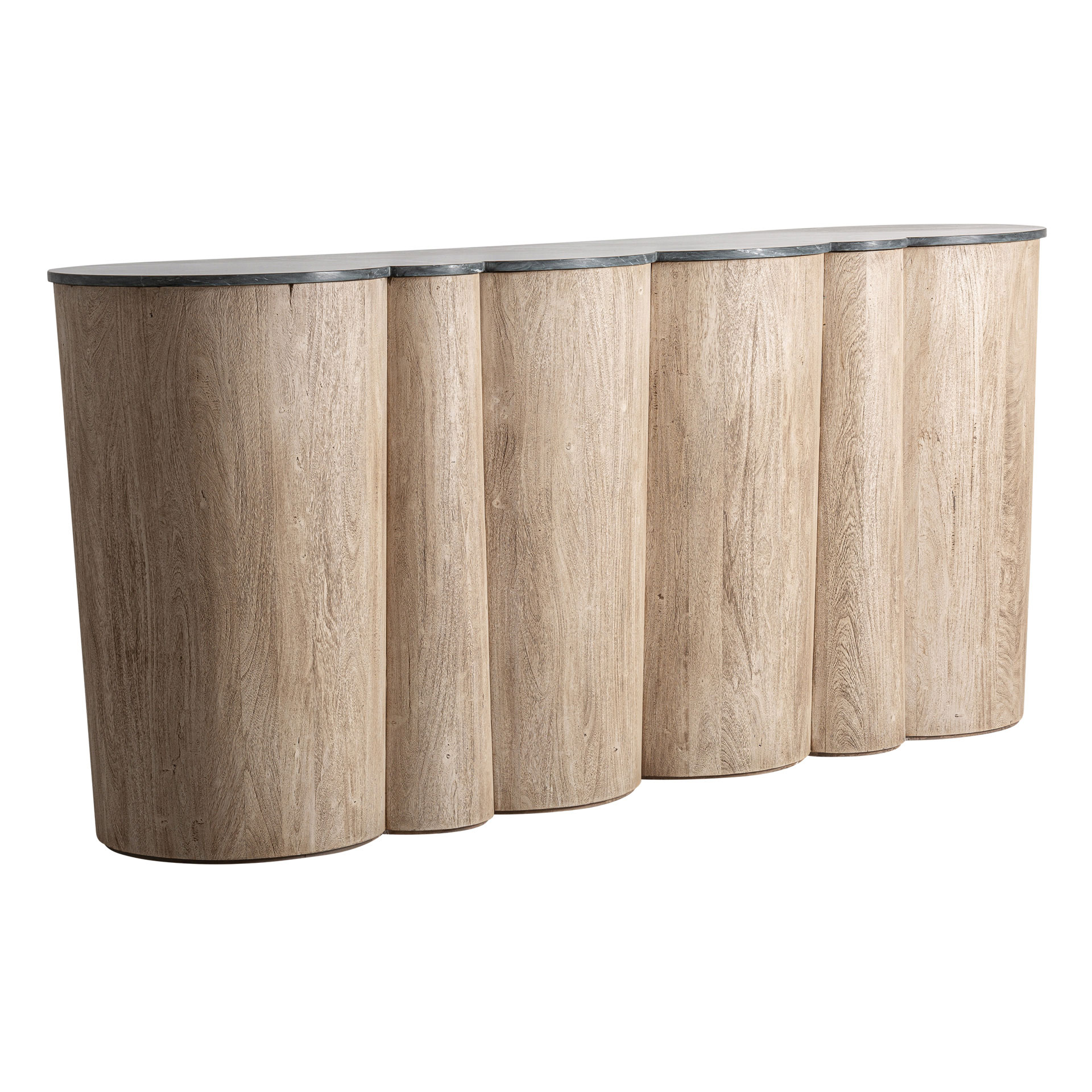 Barra de bar Kleit de estilo contemporáneo fabricado en madera de acacia en color marrón claro combinado con mármol mate en color negro.