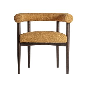 Silla neuffen de estilo art deco fabricado en poliéster en color mostaza combinado con madera de fresno.