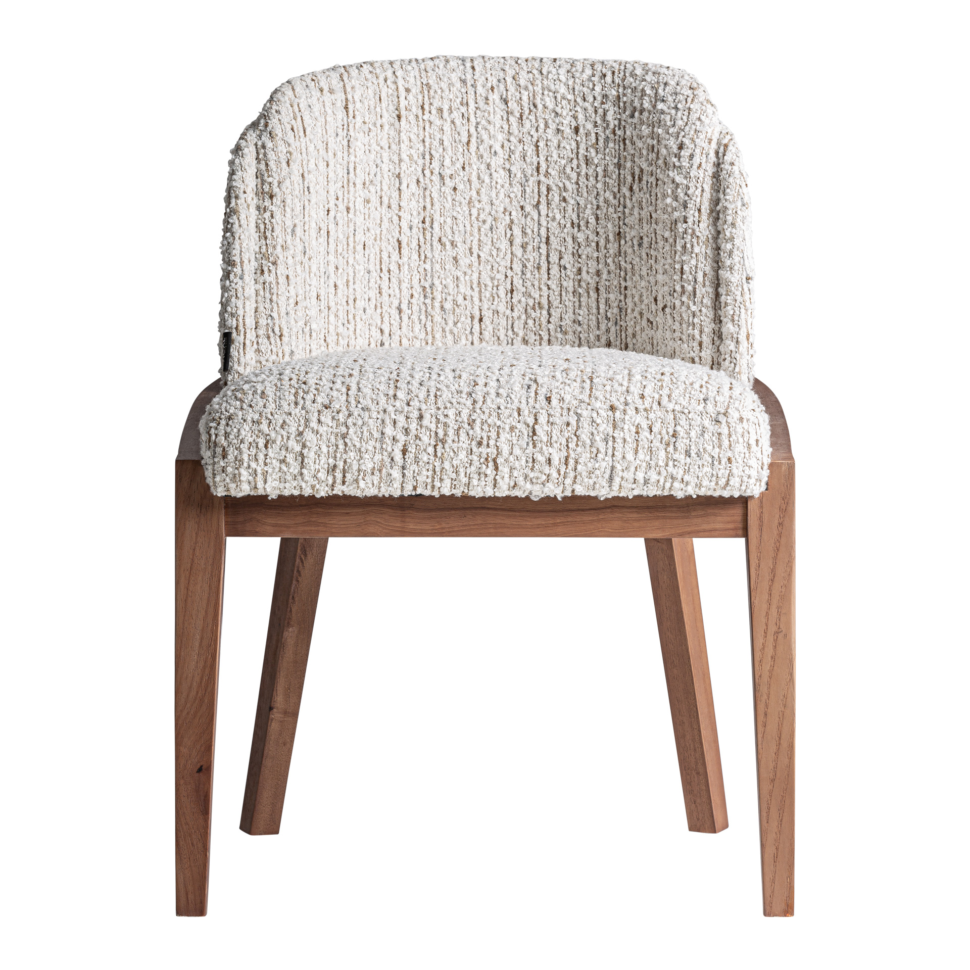 Silla erbach de estilo art deco fabricado en madera de caucho en color marrón combinado con poliéster en color beige con acabado jaspeado y espuma.