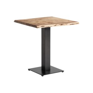 Mesa bar Tinjat de estilo industrial fabricado en madera de acacia en color marrón combinado con hierro en color negro. Producto desmontable.