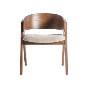 Silla madiran de estilo colonial fabricado en madera roble en color marrón combinado con poliéster en color beige.