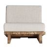 Sillón pure de estilo colonial fabricado en madera de teka reciclada en color marrón combinado con polipropileno reciclado en color blanco. Producto desmontable desenfundable.