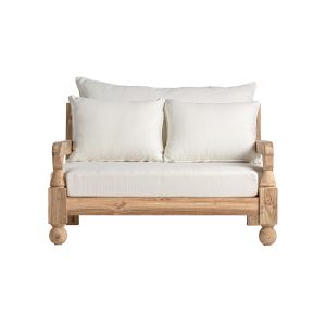 Sofá jodphur de estilo colonial fabricado en madera de teka reciclada en color marrón con acabado natural combinado con polipropileno reciclado en color blanco. Producto desmontable desenfundable. Compatible con: 34009 34178.
