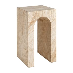 Mesa auxiliar Thiennes de estilo art deco fabricado en travertino en color marrón claro.