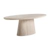 Mesa comedor Thiennes de estilo art deco fabricado en travertino en color marrón claro. Producto desmontable.