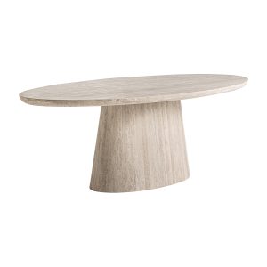 Mesa comedor Thiennes de estilo art deco fabricado en travertino en color marrón claro. Producto desmontable.