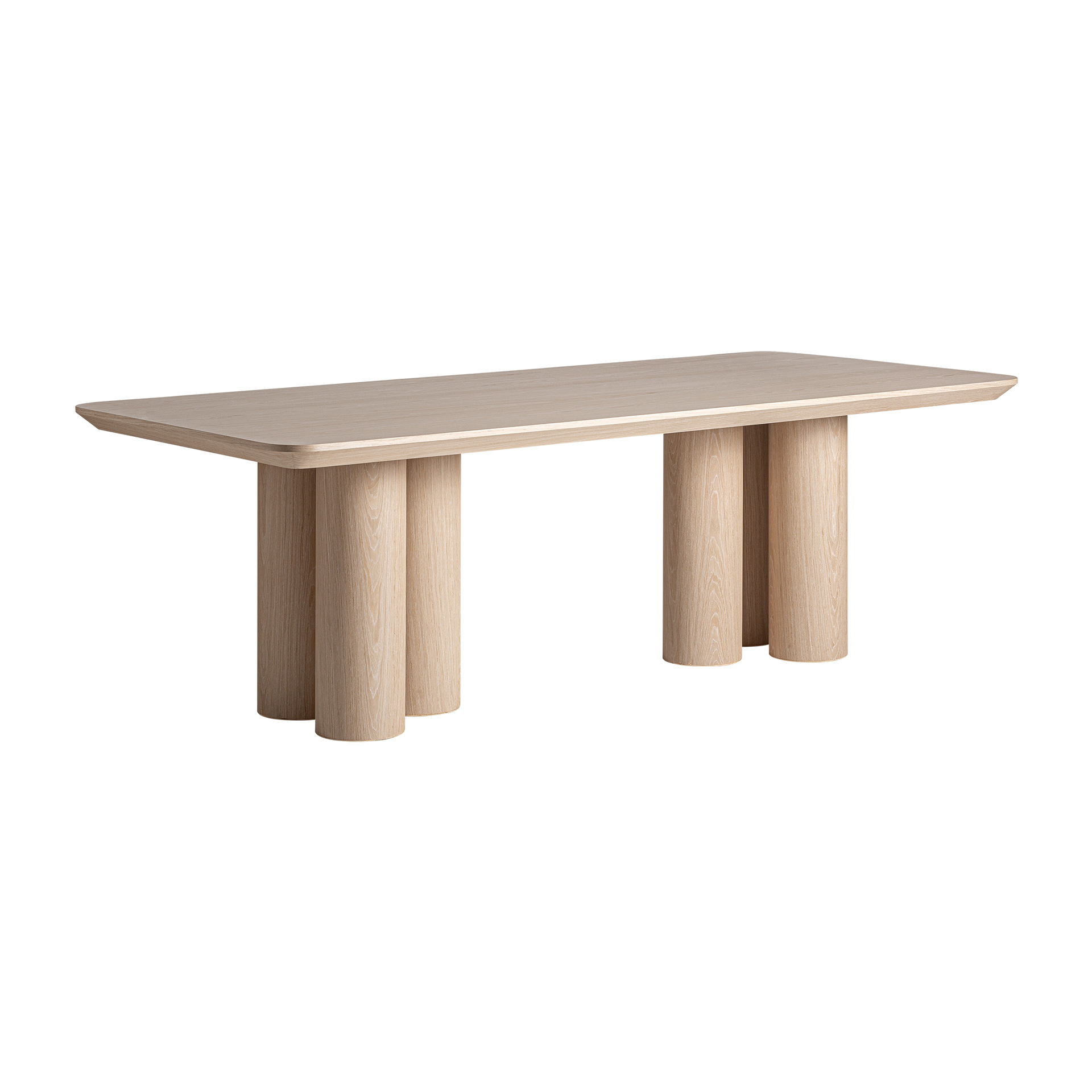 Mesa comedor Prayssac de estilo art deco fabricado en chapa de roble en color beige combinado con madera contrachapada y madera dm.