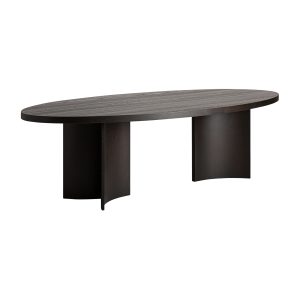 Mesa comedor Neuvic de estilo art deco fabricado en chapa de roble en color marrón combinado con madera contrachapada y madera dm. Producto desmontable.
