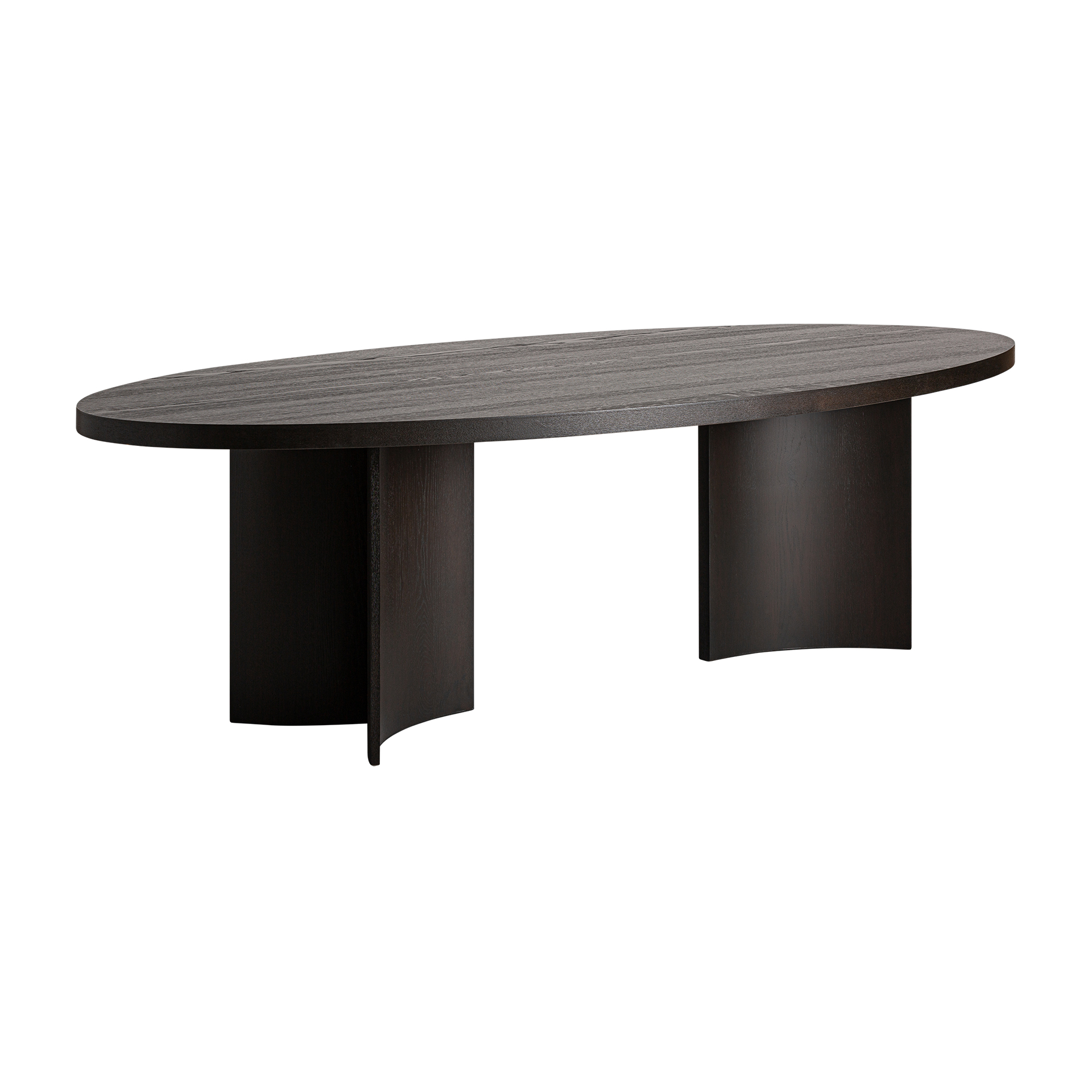 Mesa comedor Neuvic de estilo art deco fabricado en chapa de roble en color marrón combinado con madera contrachapada y madera dm. Producto desmontable.