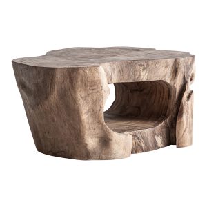 Mesa de centro khaled de estilo étnico fabricado en madera suar en color marrón con acabado natural.