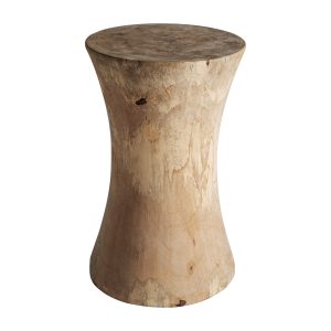 Taburete Guelma de estilo étnico fabricado en madera suar en color marrón con acabado natural.