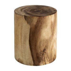 Mesa de centro Kondoa de estilo étnico fabricado en madera suar en color tonos en marrón con acabado tallado.