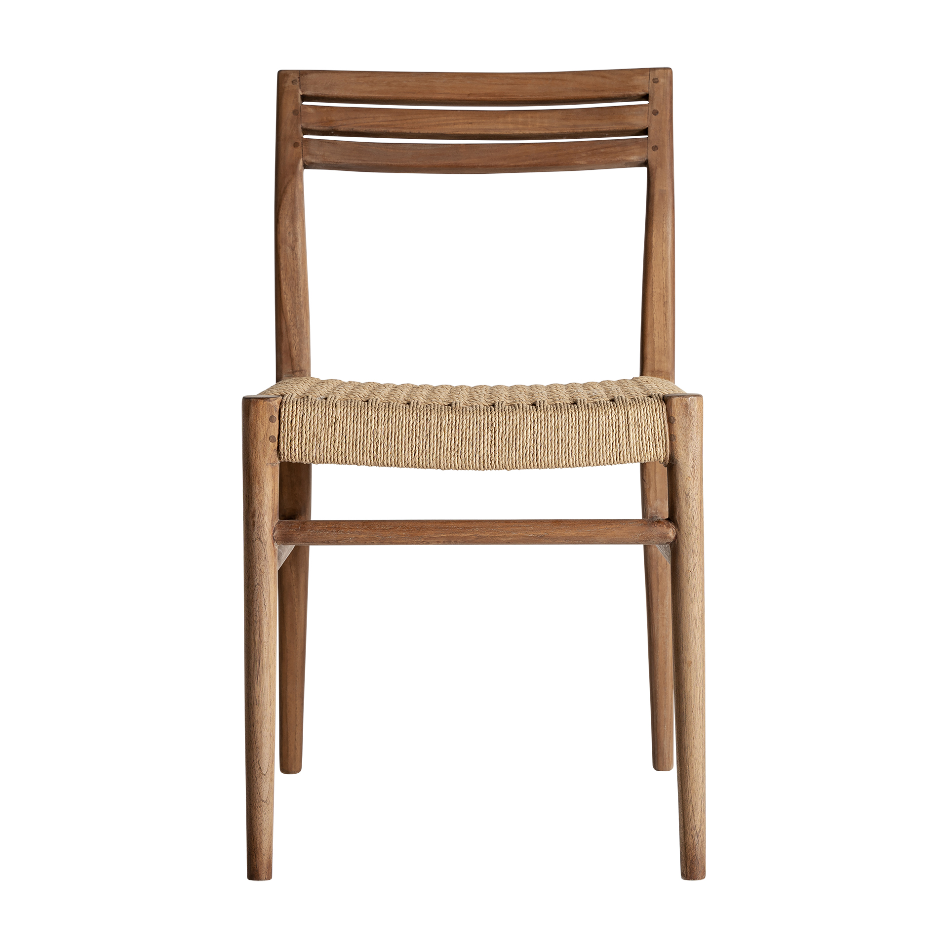 Silla Souillac de estilo vintage fabricado en madera de teka en color marrón combinado con cuerda en color marrón claro.
