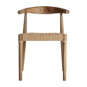 Silla Figeac de estilo vintage fabricado en madera de teka en color marrón combinado con cuerda en color marrón claro. Producto apilable.
