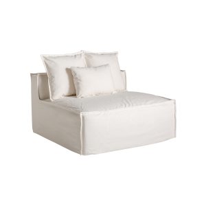 Módulo sofá central virolle de estilo art deco fabricado en lino en color blanco con acabado liso combinado con algodón y espuma. Producto desenfundable.